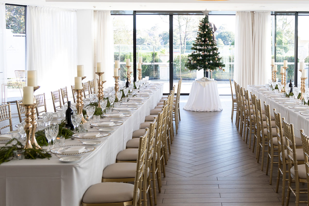 Corporate Christmas Party setup in The Marquee at Le Montage