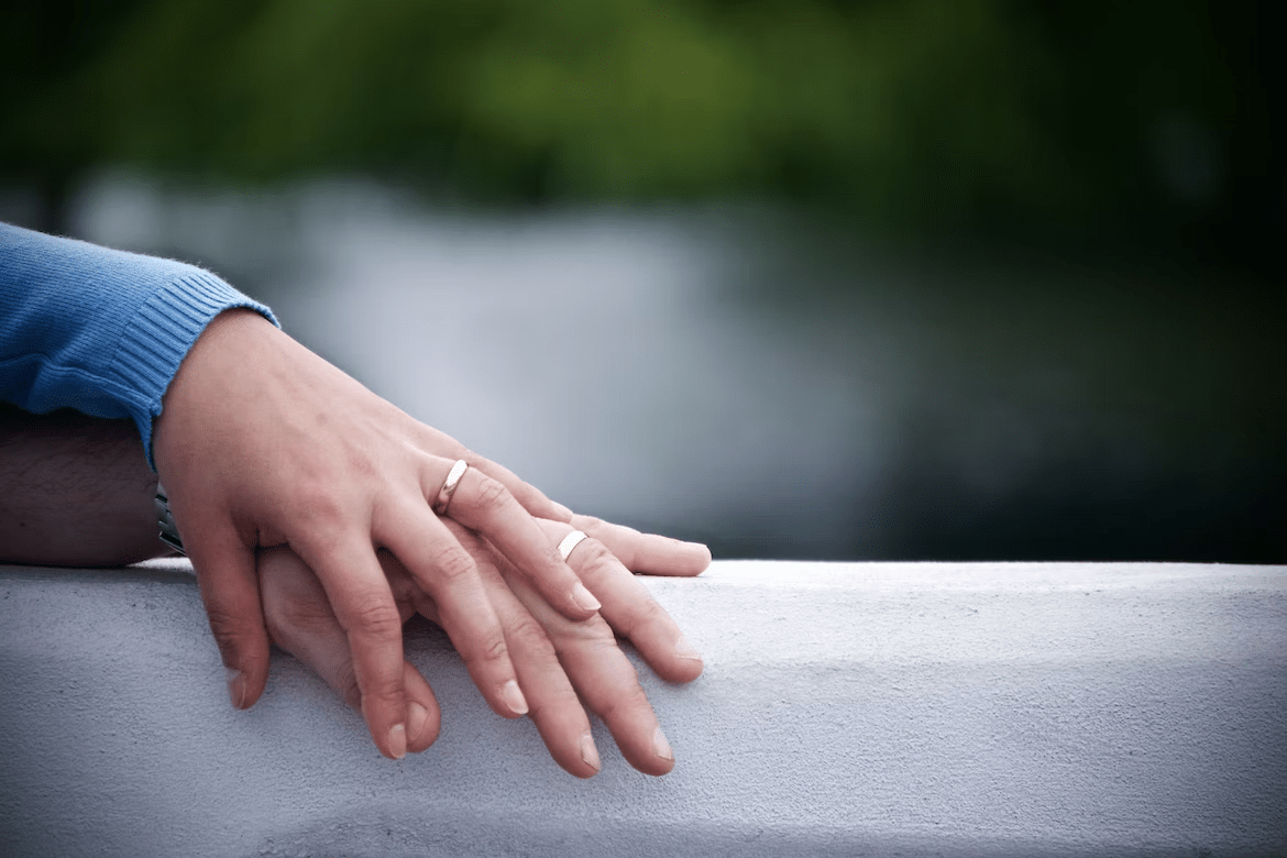 Two Hands Holding Together With Wedding Ring