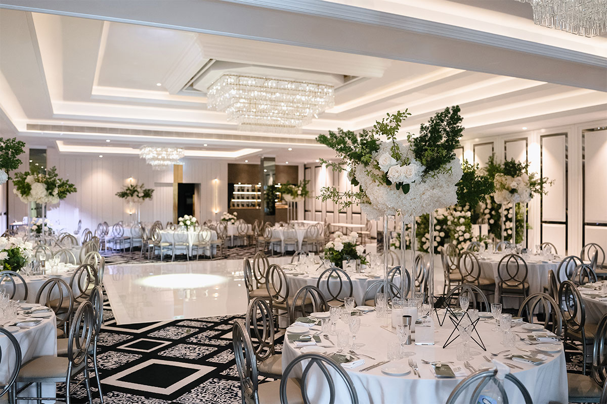 Beautiful wedding setup in Alexandra Lounge at Le Montage with florals