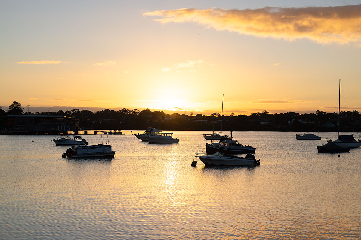 Beautiful view of sunset over Iron Cove Bay at Le Montage