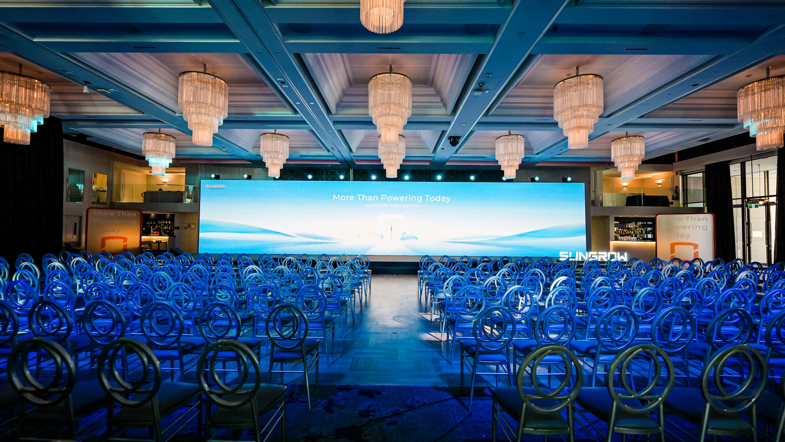corporate theatre setup with large screen